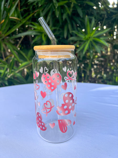 Glass Tumbler - Heart Flourish Red